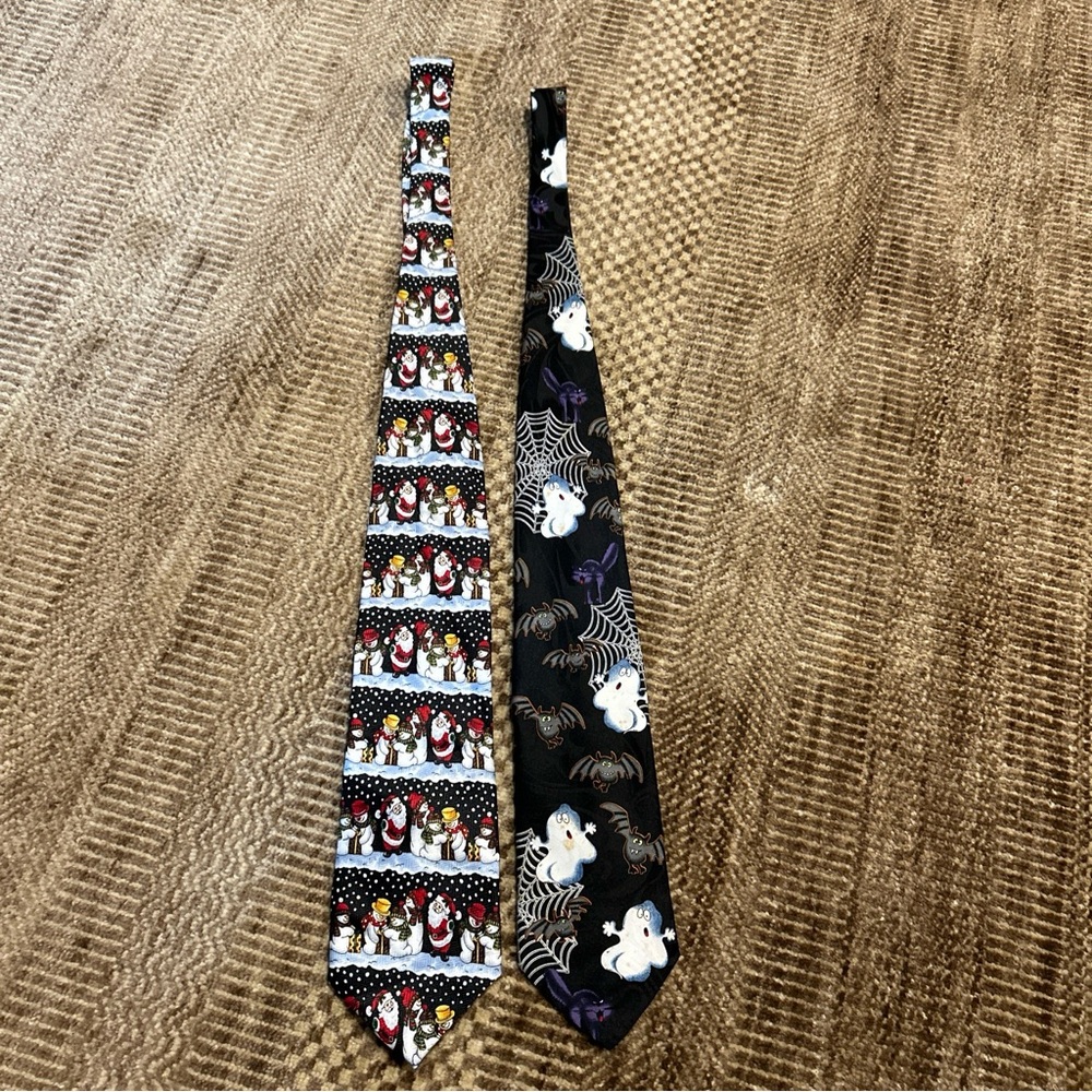 Christmas Necktie Santa Winter Snowman And Halloween Ghost And Bats  56”